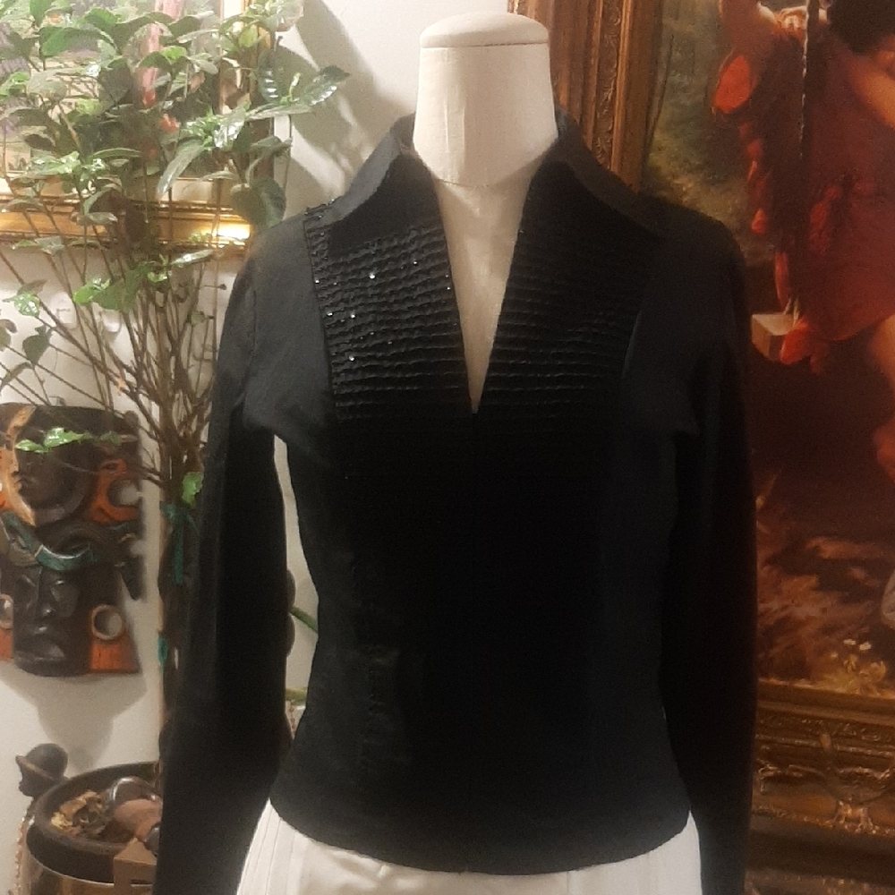 Black Long Sleeve Corset Blouse with Sequin Detail